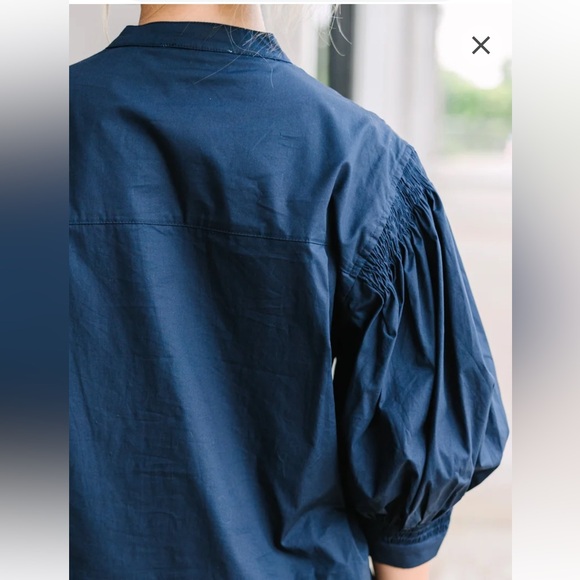 PINCH "All That You Love" Navy Smocked Cotton Blouse Size Large - Picture 4 of 10